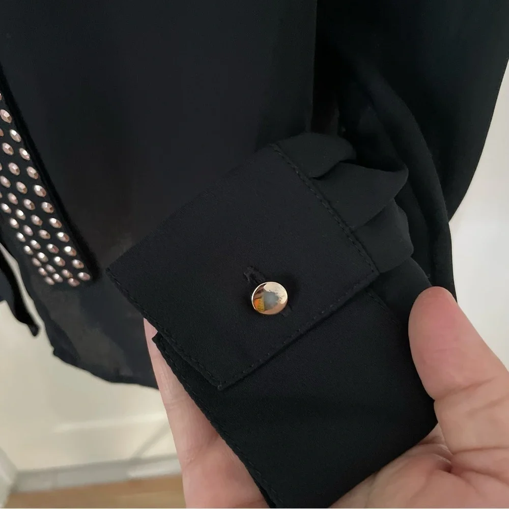 Twik Black Studded Long Sleeve Blouse Size PS with Extra Gold and Black Buttons - Picture 5 of 13